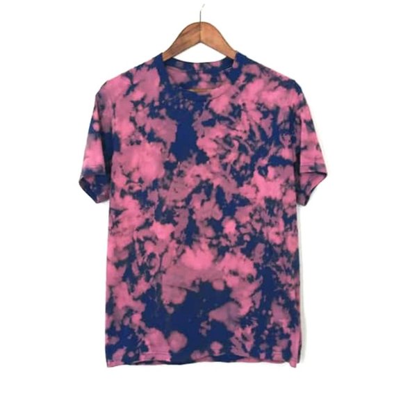 Sarenzo Custom Tops - Custom Bleached Upcycled Tye Dye Blue T-Shirt Sz M